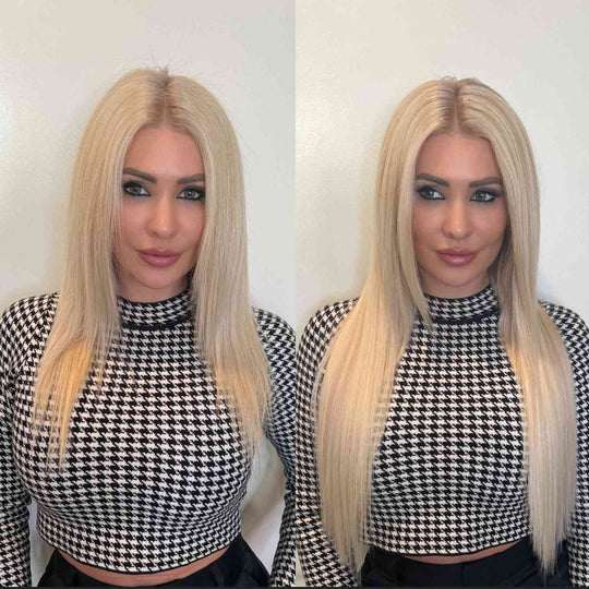 24 INCH Ice Blonde Hair Extensions Before and After