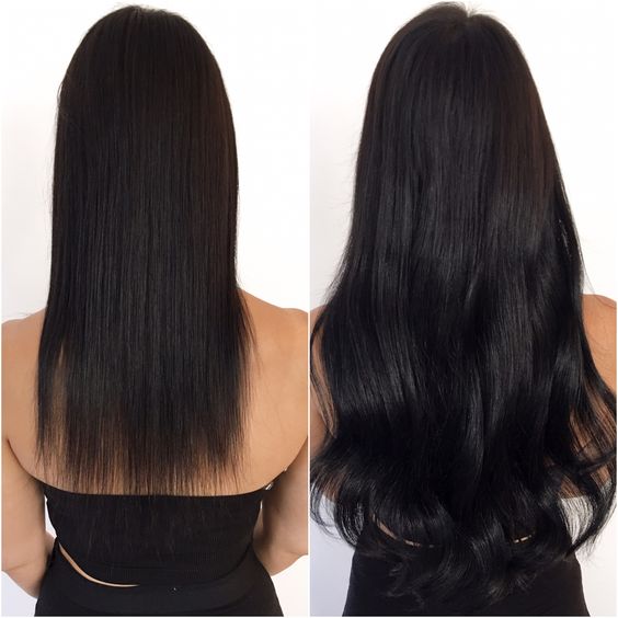 Before and after tape in extensions black hair